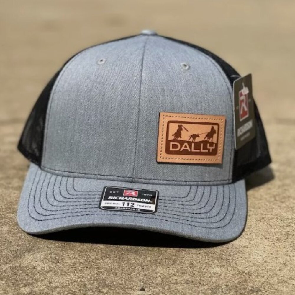 Dally Up Grey and Black Richardson 112 Cap with Leather Team Ropers Patch
